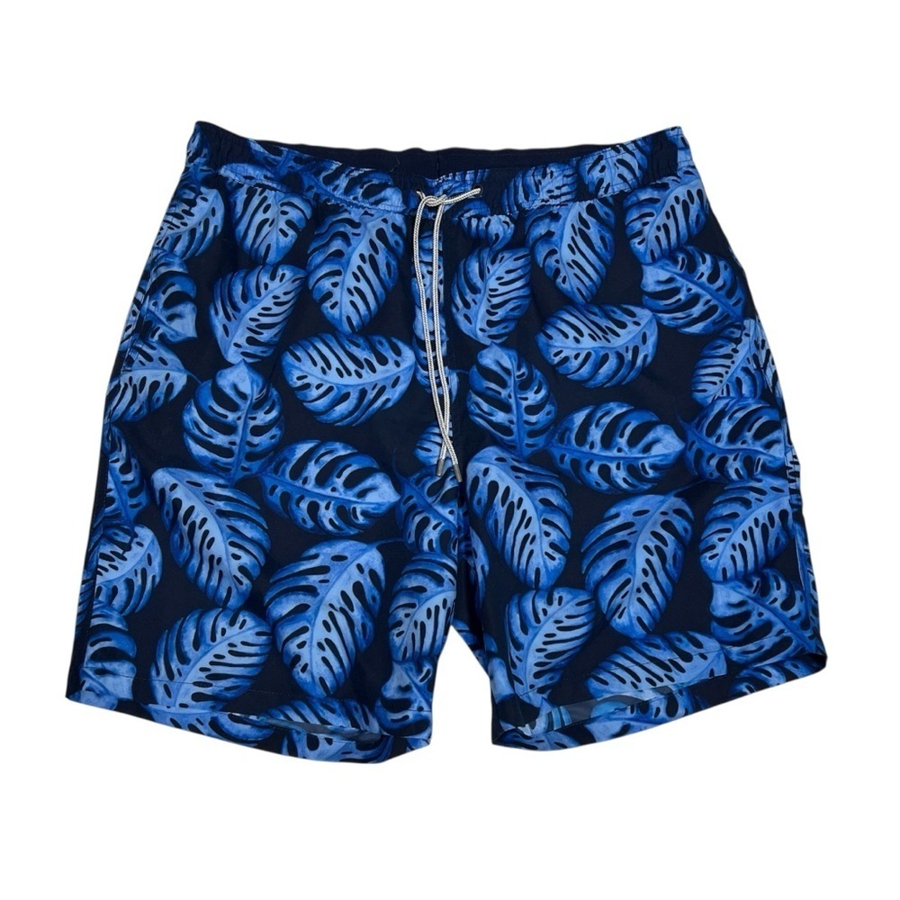 Kirkland Signature Blue Swim Trunks Tropical Leaf Design